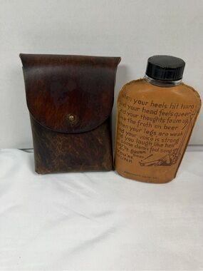 Vintage Flask And Leather Bag See Note